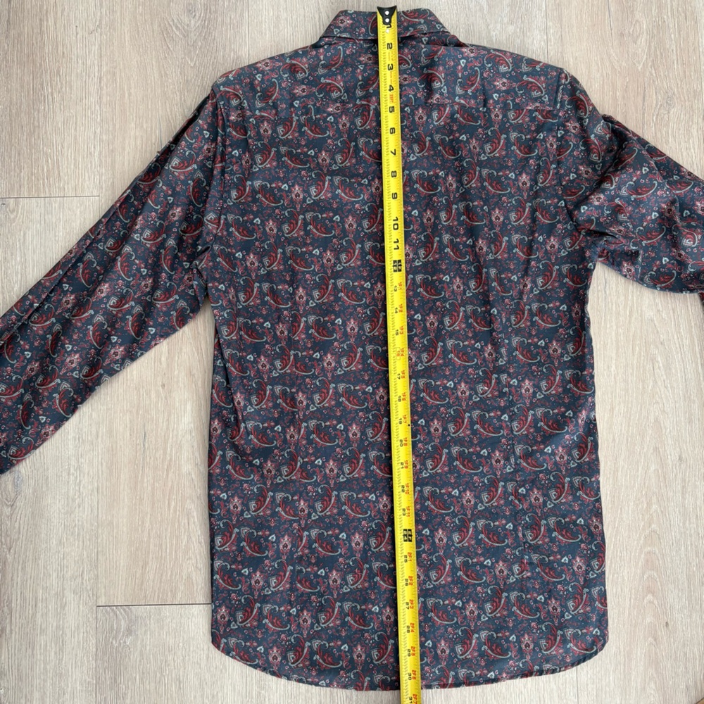 Ted Baker Mens Paisley Long Sleeve Shirt Size 2 36 Small Navy Blue Burgundy - Picture 9 of 13